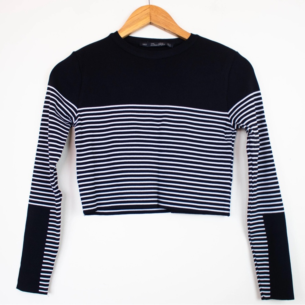 Zara Black and White Striped Knit Crop Top